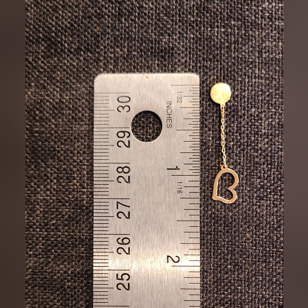 Stud Heart Dangling Earrings 18K Real Saudi Gold - Picture 3 of 3